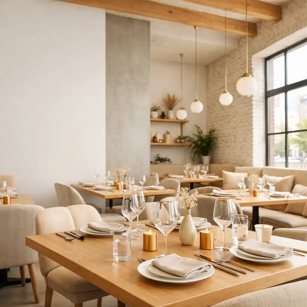 Jasne wnętrze restauracji loftowej Nova Strelia